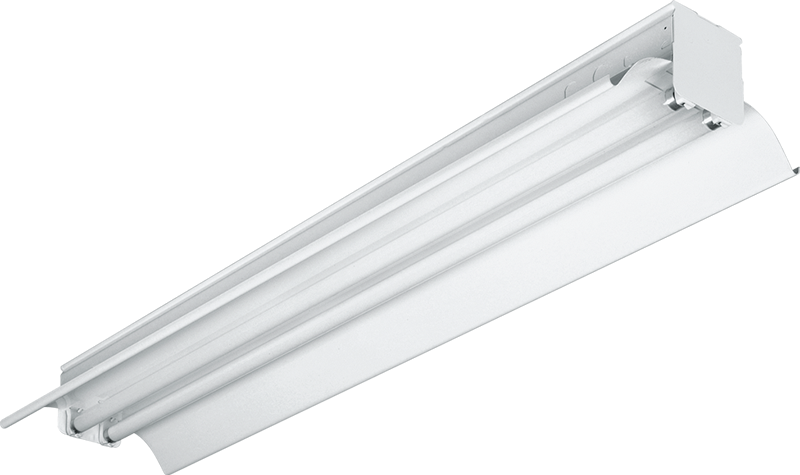 81:  For light industrial applications and low to medium mounting heights. Accommodates up to three T8 lamps in cross-section and a shallow reflector for broad, downward light distribution.
